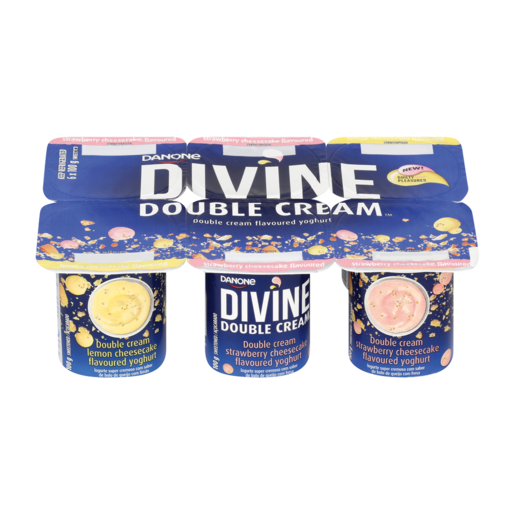 Danone Divine Double Cream Lemon Cheesecake/Strawberry Cheesecake Flavoured Yoghurt 6 x 100g