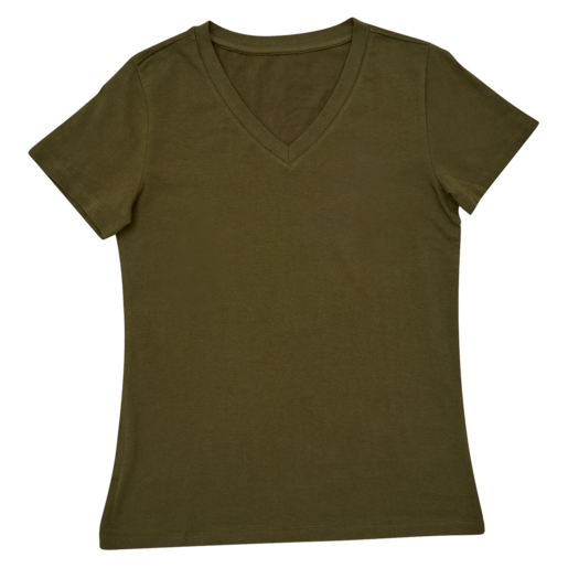 Olive Basic V-Neck Ladies T-Shirt Small - XX Large