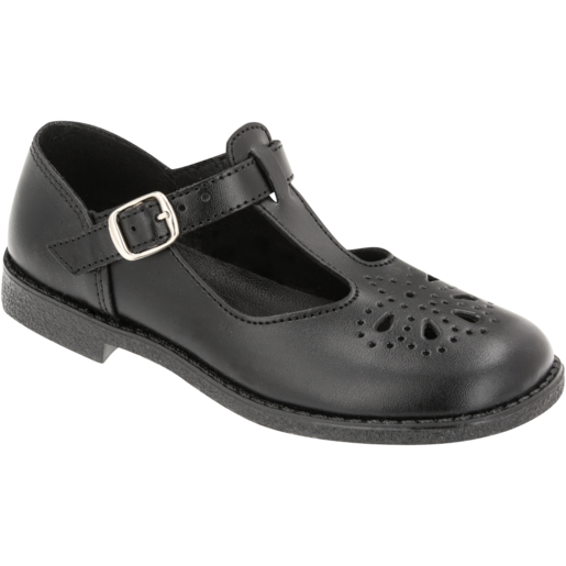 Fullmarks Girls Black T-Bar School Shoes Size 9-1