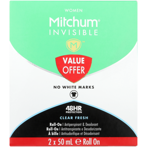Mitchum Invisible Clear Fresh Women Antiperspirant & Deodorant Roll-On 2 x 50ml