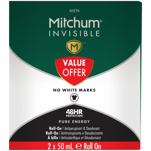 Mitchum MEN Invisible Pure Energy Roll-On 2 x 50ml