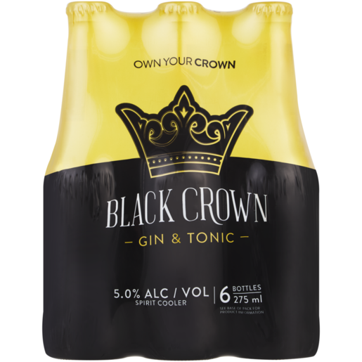 Black Crown Gin & Tonic Spirit Cooler Bottles 6 x 275ml 