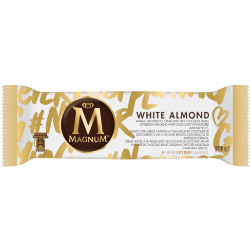 Ola Magnum White Almond Vanilla Flavoured Ice Cream In White Chocolate 100ml