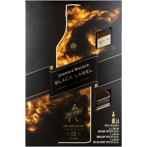 Johnnie Walker Black Label 12 Year Old Blended Scotch Whisky 750ml Gift Set