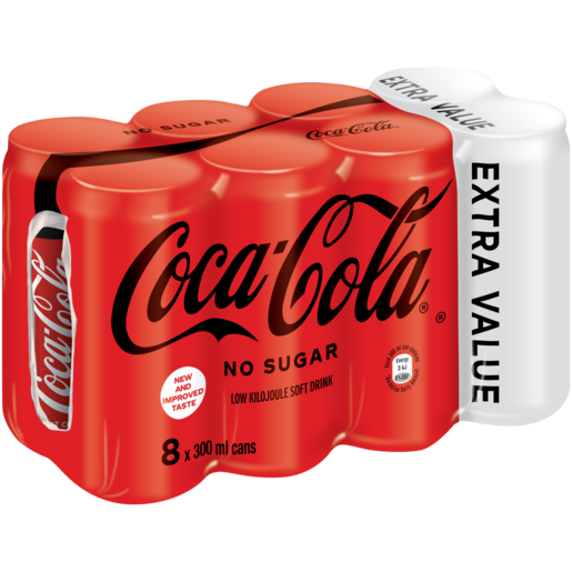 Coca-Cola No Sugar Soft Drink Cans 8 x 300ml