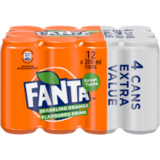 Fanta Orange Flavoured Extra Value Sparkling Drink Cans 12 x 300ml