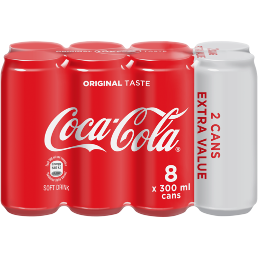 Coca-Cola Original Less Sugar Soft Drink Cans 8 x 300ml