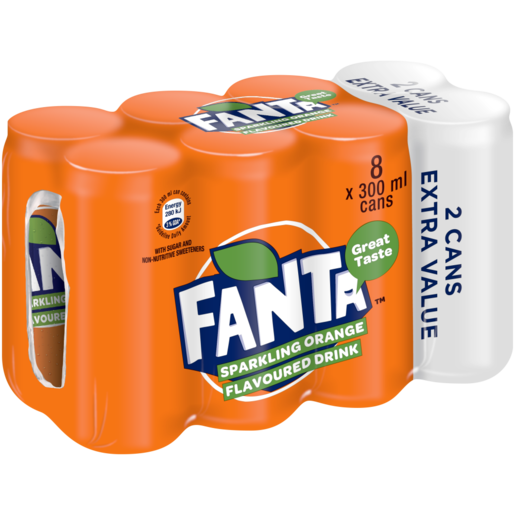 Fanta Sparkling Orange Flavoured Soft Drink Can 8 x 300ml