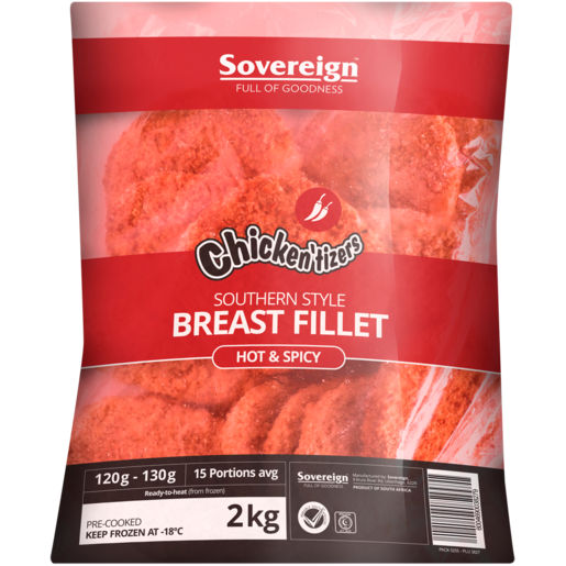 Sovereign Foods Chicken'tizers Frozen Breast Fillet Hot & Spicy 2kg
