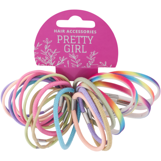 Pretty Girl Rainbow Hair Elastics Set 24 Piece