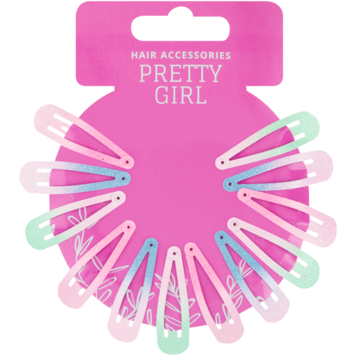Pretty Girl Glitter Hair Clips 12 Pack