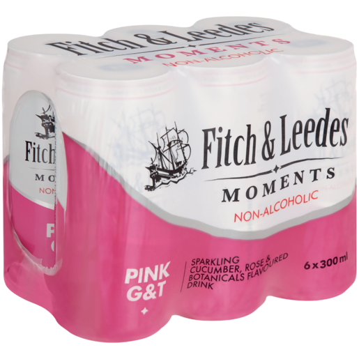 Fitch & Leedes Moments Sparkling Pink Gin & Tonic Flavoured Non-Alcoholic Drink Cans 6 x 300ml