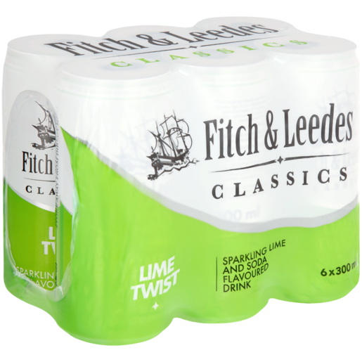 Fitch & Leedes Classics Sparkling Lime Twist Flavoured Non-Alcoholic Drink Cans 6 x 300ml