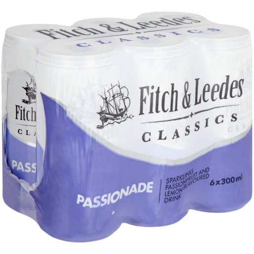 Fitch & Leedes Classics Sparkling Passionade Flavoured Non-Alcoholic Drink Cans 6 x 300ml