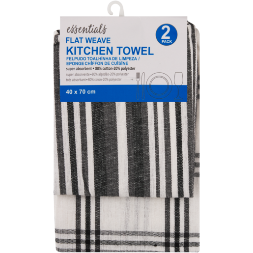 Essentials Flat Weave Kitchen Towels 40 x 70cm 2 Pack (Assorted Item - Supplied At Random)