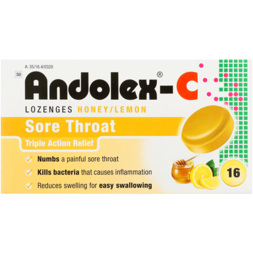 Andolex-C Honey & Lemon Sore Throat Lozenges 16 Pack
