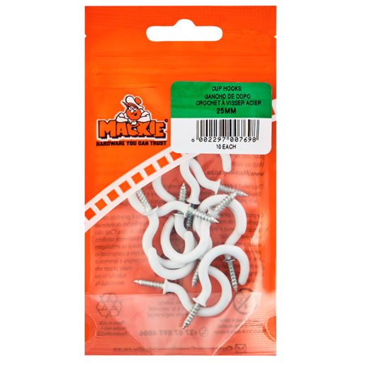 Mackie Plastic Coated Cup Hook 25mm 10 Piece