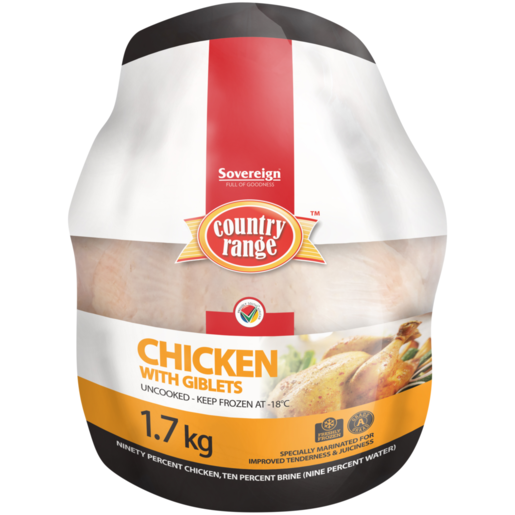 Sovereign Country Range Frozen Whole Chicken with Giblets 1.7kg 