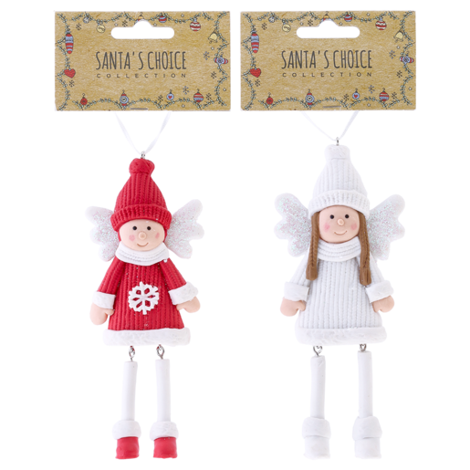 Santa's Choice Red or White Clay Angel Christmas Tree Decoration (Assorted Item - Supplied At Random)