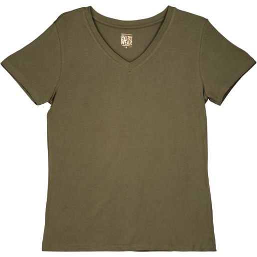 Every Wear Ladies Olive V-Neck T-Shirt S-XXL