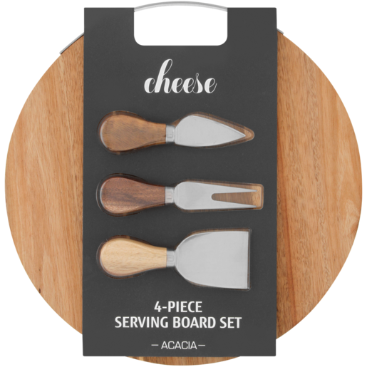 Cheese Knife & Round Serving Board Set 4 Piece