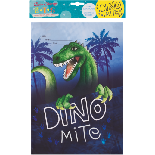 Creative Stationery Dino-Mite A4 Book Jackets 5 Pack (Assorted Item - Supplied At Random)