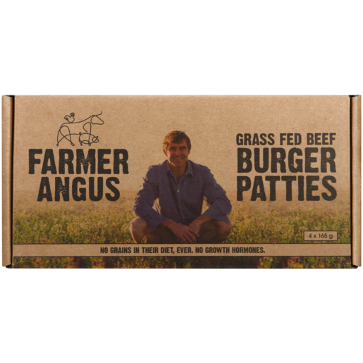 Farmer Angus Grass Fed Frozen Beef Burger Patties 4 x 165g