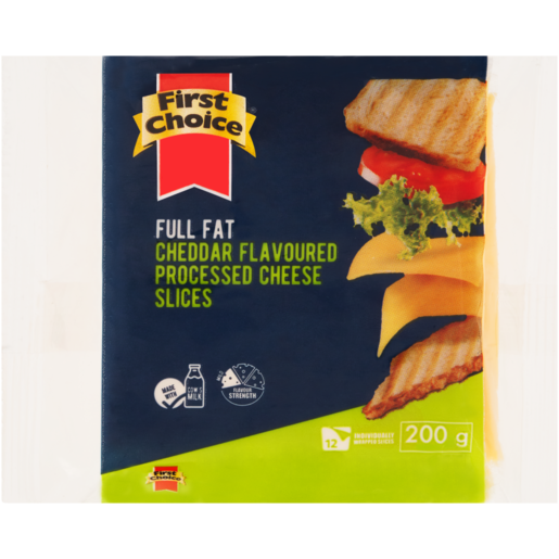 First Choice Full Fat Cheddar Flavoured Processed Cheese Slices 200g