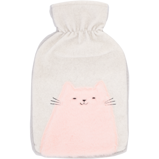 Hot Water Bottle With White & Pink Felt Cat Cover 2L