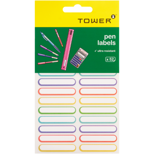 TOWER Ultra Resistant Pen Labels 52 Pack