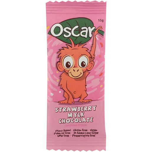 Oscar Strawberry Flavour Vegan Mylk Chocolate Bar 15g