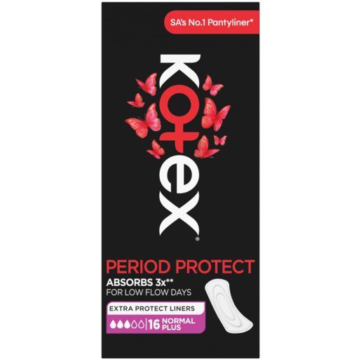 Kotex Period Protect Unscented Normal Plus Pantyliners 16 Pack