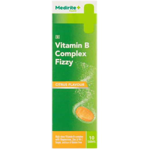Medirite Vitamin B Complex Citrus Flavour Fizzy Effervescent Tablets 10 Pack