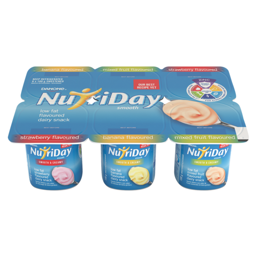 Danone NutriDay Strawberry, Banana And Mixed Fruit Flavoured Low Fat Dairy Snack 6 x 100g