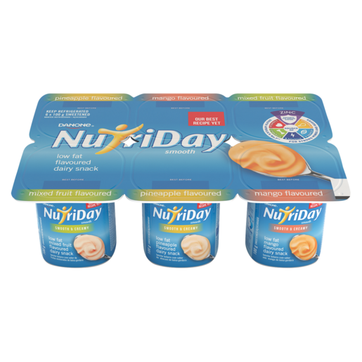 Danone NutriDay Low Fat Mixed Fruit, Pineapple And Mango Flavoured Dairy Snack 6 x 100g