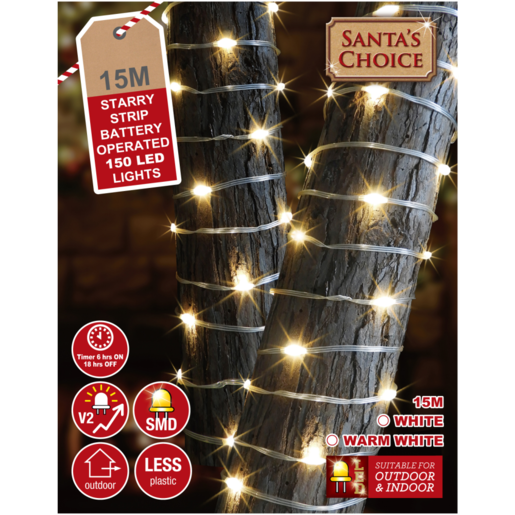 Santa's Choice Battery Operated Starry Strip 150 LED Lights 15m