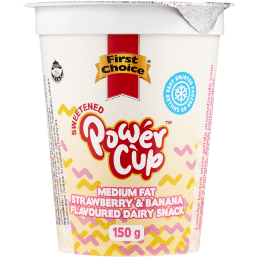 First Choice Power Cup Strawberry & Banana Flavoured Medium Fat Dairy Snack 150g