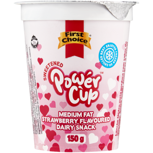 First Choice Power Cup Strawberry Flavoured Medium Fat Dairy Snack 150g