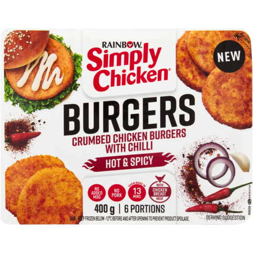 Simply Chicken Frozen Hot & Spicy Crumbed Chicken Burgers 400g