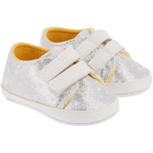 Jolly Tots Silver Glitter Velcro Baby Shoes Size 2
