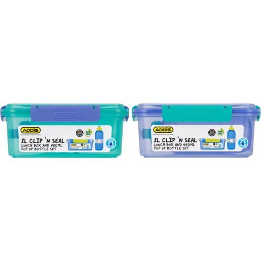 ADDIS Clip 'n Seal Lunchbox & Pop Up Bottle Set 2L (Colour May Vary)