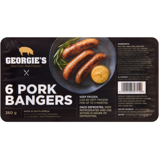 Georgie's Frozen Pork Bangers 6 Pack