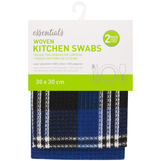 Essentials Navy Blue Woven Kitchen Swabs 2 Pack