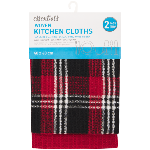 Essentials Red Woven Kitchen Cloths 2 Pack