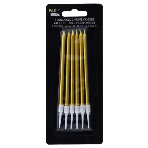 Party Thingz Gold Long Chrome Candles 6 Piece