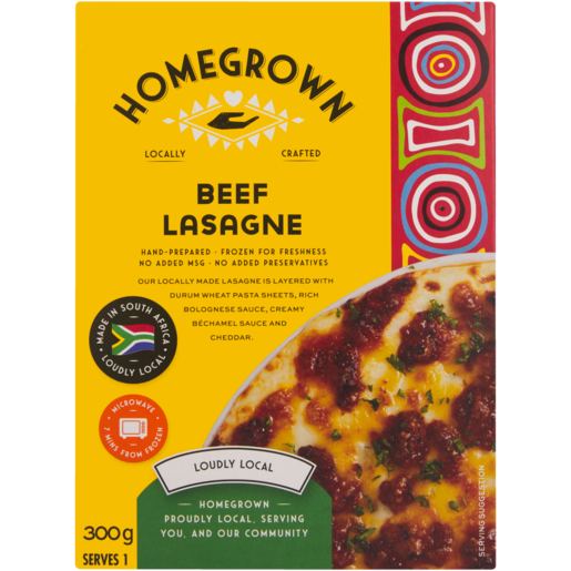 Homegrown Frozen Beef Lasagne Ready Meal 300g