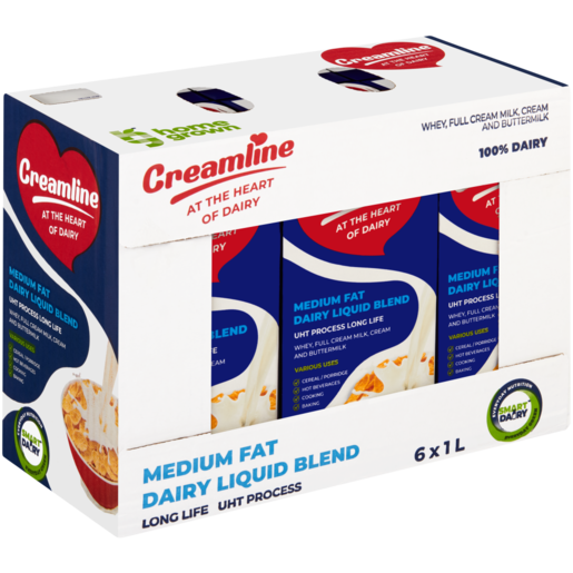 Creamline Medium Fat Long Life Dairy Liquid Blend 6 x 1L