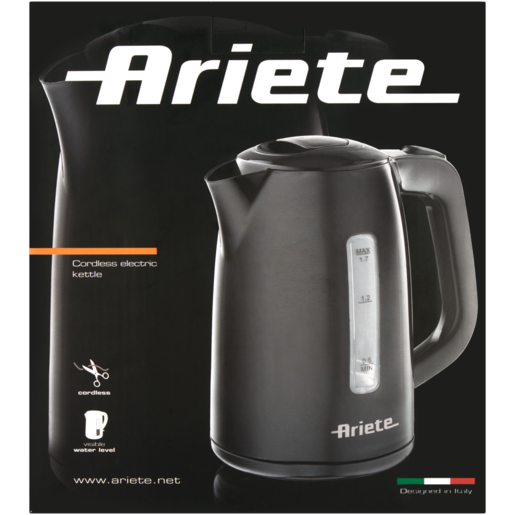 Ariete Black Cordless Electric Kettle 1.7L 