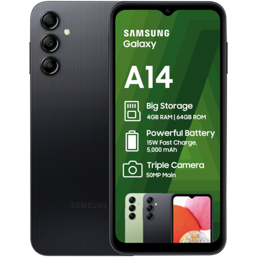 Samsung Galaxy Black A14 Dual SIM Vodacom Locked Smartphone