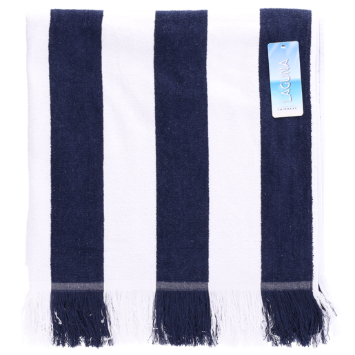 Laguna Navy & White Stripe Dobby Beach Towel 96x183cm